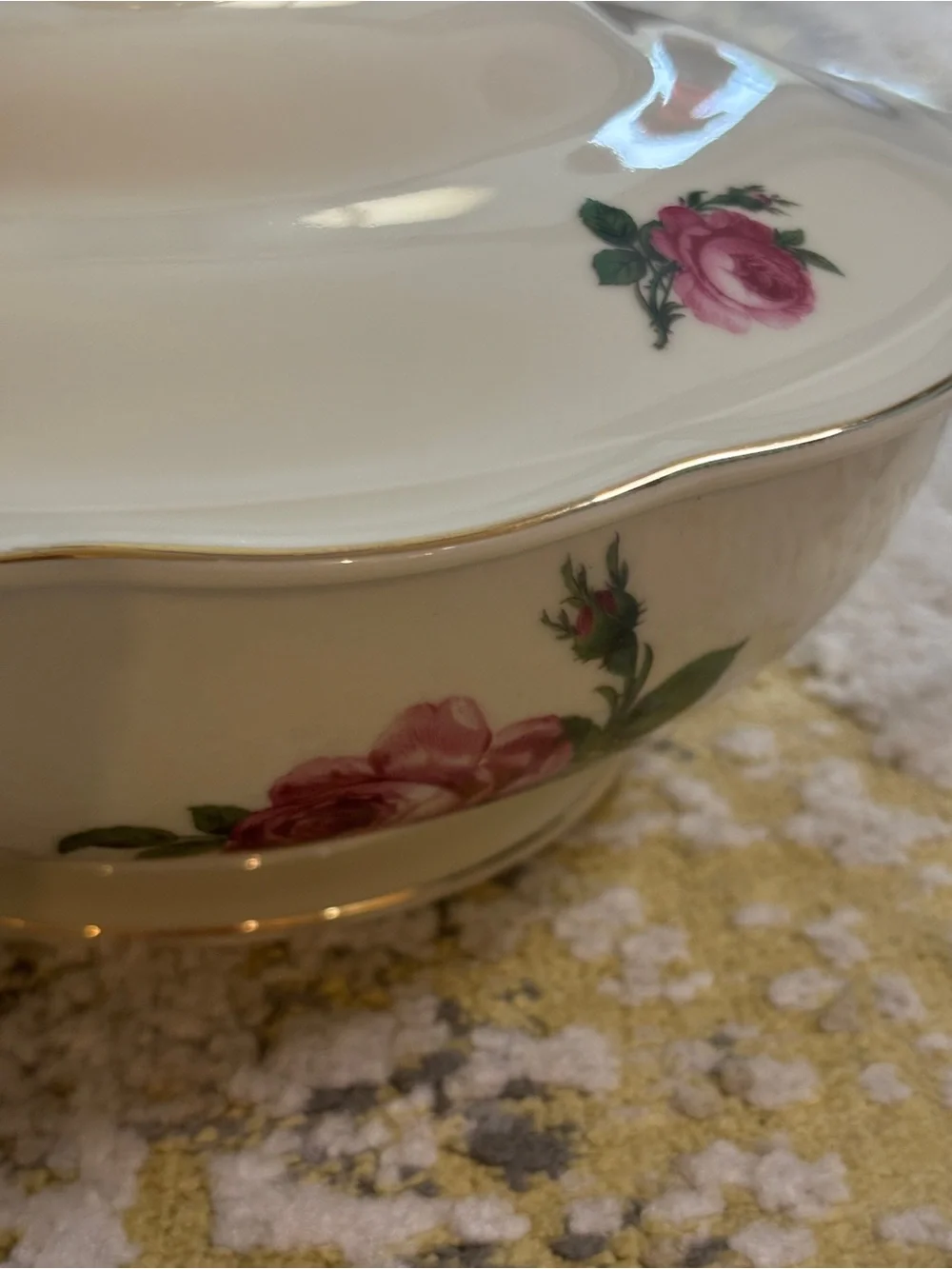 Vintage KPM Krister Germany Porcelain Covered Vegetable Tureen Pink Rose Gold